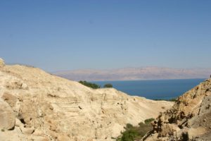 View of the Dead Sea from the wilderness