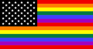 Flag of the United States, re-colored with the colors from the gay-pride flagFrom Wikimedia Commons, by Gilbert BakerUsed under CCA-SA